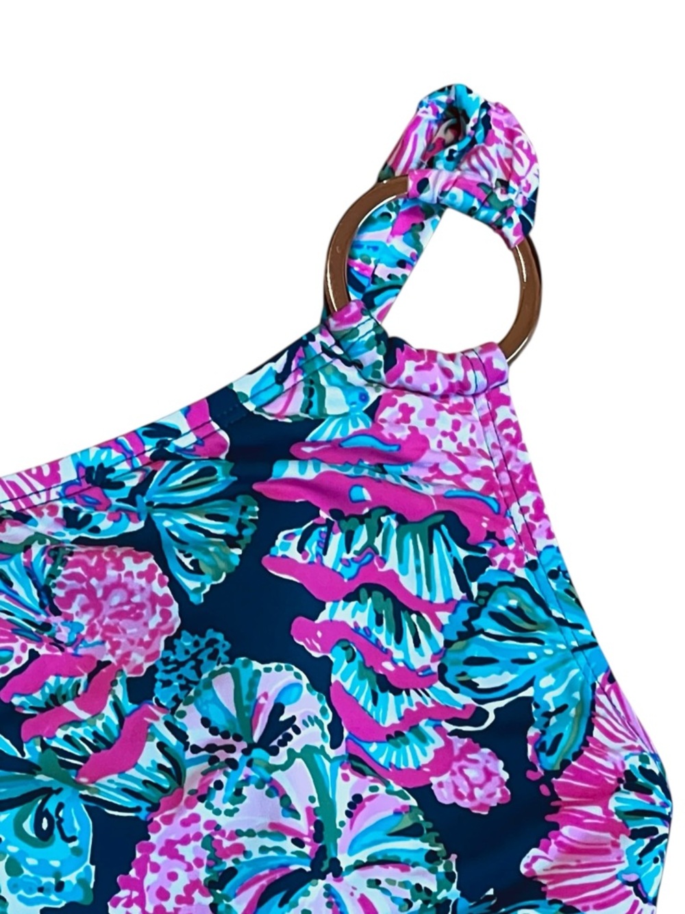 Lilly Pulitzer Women 10 Pink Blue Floral Leola Swimsuit One Piece Asymmetrical - Picture 4 of 12